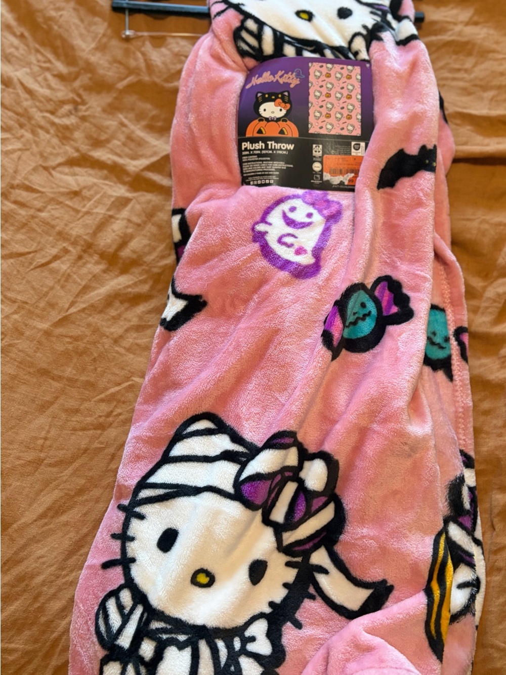 Hello Kitty Pink Plush Throw Blanket with Halloween Motifs